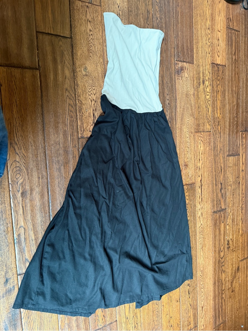 Strapless Two-Tone Maxi Dress in Cream & Black